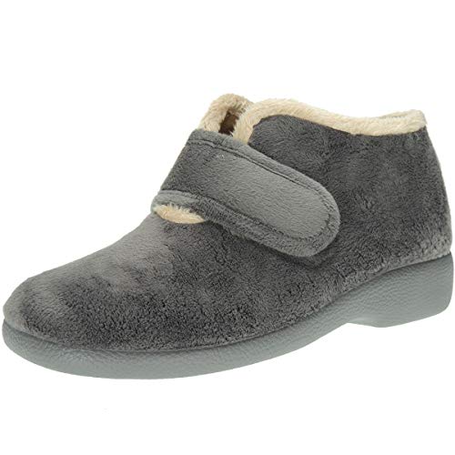 GARZÓN 3895.247 Zapatilla Abotinada Bota Botín Casa Velcro Invierno Pelo Terciopelo Mujer Piso Goma Gris Talla 39