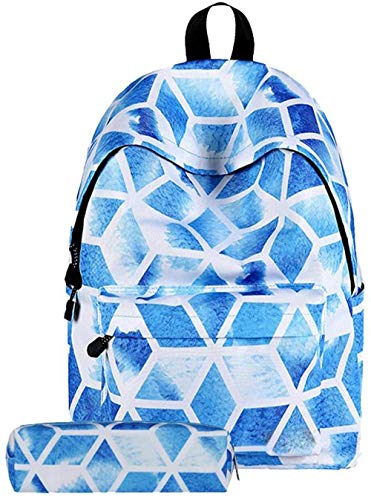 Gdtime Mochila Escolar Niña y Estuche para Lápices, Mochila Estrellada de Lona Casual para Adolescentes,Adecuado para la Escuela Intermedia y Encima (Nubes Blancas, V)