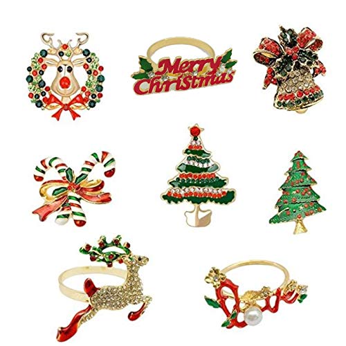 Gesh Servilleteros de Navidad – Juego de 8 anillos de servilleta para Navidad, decoración de mesa de Navidad con hebilla de servilleta de alce