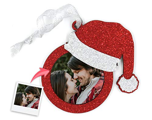 Getsingular Adornos de Navidad para árbol Personalizados con Foto | Adornos con Foto y Purpurina | Máxima Calidad de impresión | Incluye Cinta para Colgar | Modelo Papá Noel