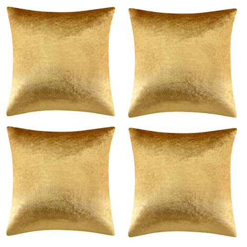 Gigizaza Oro Terciopelo Almohadon Cubre Caso, Rayas Acento Confortable Funda de Cojin, Mejor Decoración Square Sham Fundas de Almohada para Sofá Sofá Cama Casa Decor 50x50cm Juego de 4