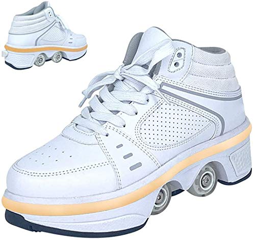 GKZJ 2 En 1 Patines De Ruedas Extraíbles Patinaje Deformación De Doble Fila Deformación De La Rueda Batería De Litio Recargable Incorporada con Luces De 7 Colores,White-36