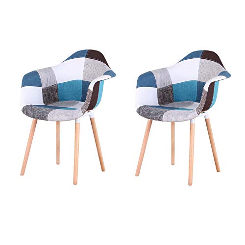 GrandCA Home Pack de 2 sillas,sillas de Comedor Patchwork Tela de Lino Butaca, Silla de salón, sillas de recepción, Silla de Cocina (Azul-A5)