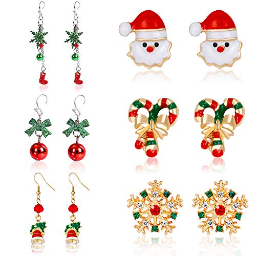 Gudotra 6 Pares Aretes Navideños para Mujer Antialérgico Hecho a Mano Pendientes Exquisitos para Mujeres Niñas (6pcs Aretes Navideños)