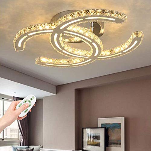 Gylilai Lámpara de techo de cristal LED, Lámpara de techo LED de cristal transparente de lujo, Iluminación de techo de dormitorio de decoración con control remoto, Araña de espejo de acero inoxidable