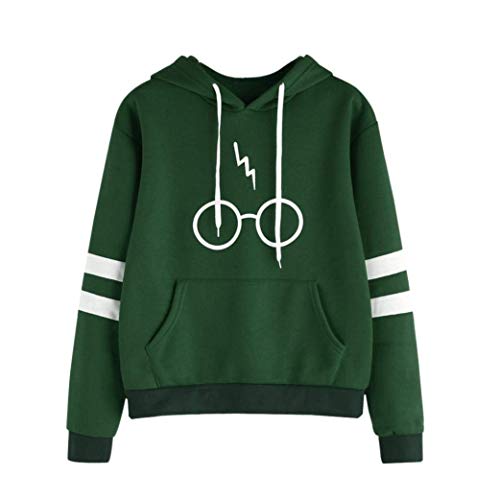 Hanyixue Mujeres Camisetas Manga Larga Varsity Gafas de Harry Potter Encapuchado Camisa de Entrenamiento Sudaderas con Capucha Sweatshirt Tops (XXL, Verde)