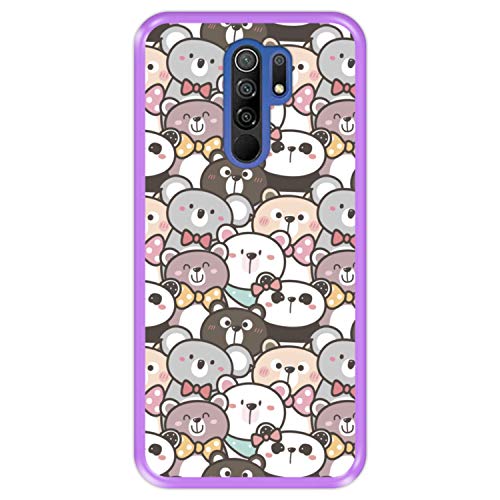 Hapdey Funda Morada para [ Xiaomi Redmi 9 ] diseño [ Patrón con Ositos de Peluche ] Carcasa Silicona Flexible TPU