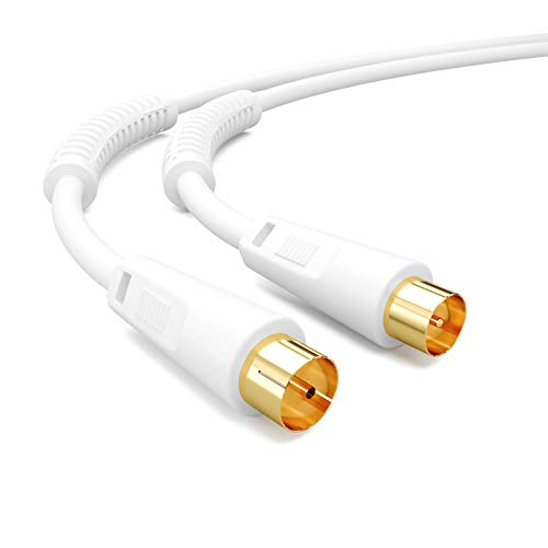 HB-DIGITAL 3m Cable de Antena cable conexión cable coaxial de TV cable coaxial chapado en oro con filtro de corriente con núcleo de ferrita 2X para DVB-T DVB-T2 blanco