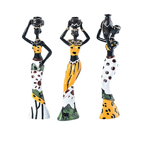 Healifty Estatuas de Mujeres Africanas Estatuillas Figura de Resina Elegante Escultura Mesa Adorno para Decoraciones de Oficina en Casa 3 Piezas (Amarillo)