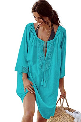 heekpek Traje de Baño de Mujer Falda de Playa de Bikini de Verano Pareos Mujer Playa Traje de Baño Sexy Bikini Cover Up Talla única Vestido Dress (Lago Azul)