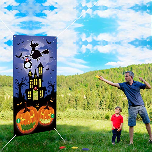 Herefun Juego de Lanzamiento de Halloween, Pancarta Juego Lanzamiento Carnaval, Juego de Lanzamiento para Niños Adultos con 6 Bolsas de Frijoles y 19,6 Pies de Cuerda