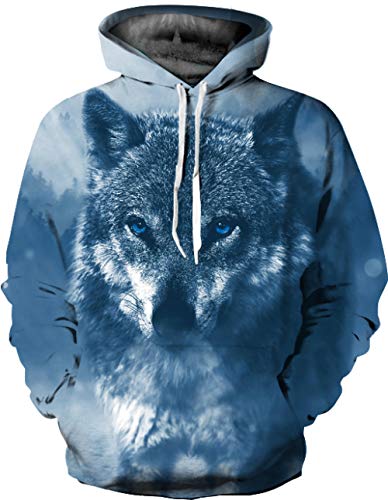 HGSWYUD Unisex 3D Impresión Gráfico Hoodie Hombre Muje, Lobo de Nieve Esperando Presa Casual Manga Larga Pullover Sweatshirt Capucha con Bolsillos