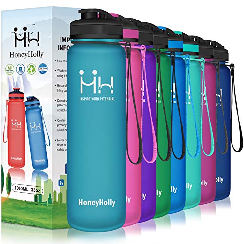 HoneyHolly Botella de Agua Deportiva Sin BPA 650ml/800ml/1 litro/1.5 litro Reutilizables Ecológica Tritan Botellas, Marcador de Tiempo y Impermeable, para Beber Ideal para niños, Gimnasio, Bicicleta