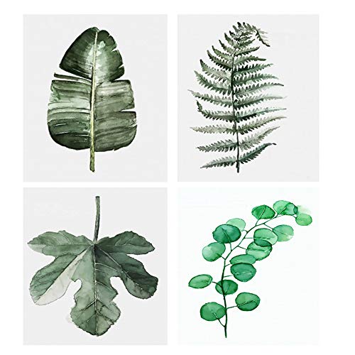 HPiano 4 PCS Viento nórdico Verde Hojas combinación patrón Pintura Decorativa De Inyección De Tinta De Alta Definición Hojas Verdes De Dibujos Animados Núcleo De Pintura Sin Marco