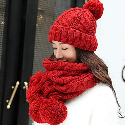 HUAXM para Mujer de Punto de Piel Falsa de Pom Pom Beanie Sombrero y Casquillo de la Bufanda Conjunto Caliente con Chunky Cap Bobble Snowboard Holgada para la Navidad Sombreros de Invierno,7