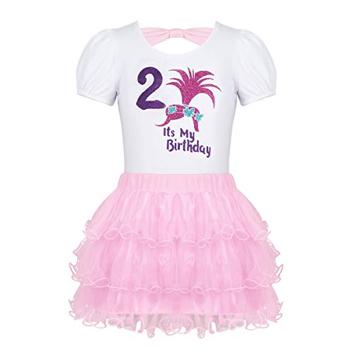 iiniim 2pcs Ropa Verano Fiesta para Niña Camiseta + Falda Tutu Mangas Cortas Traje de Cumpleaños 2 Años 3 Años 4 Años 5 Años 6 Años 7 Años Top Estampado Vestido Princesa Rosa 2-3 Años