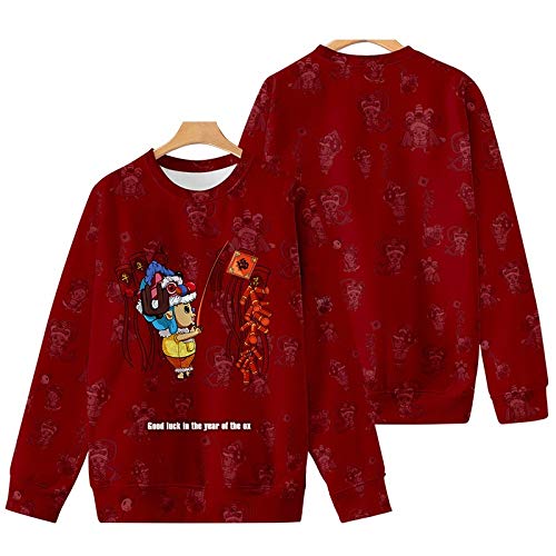 INSTO Año de la Buey Impreso Suéter,Suelto de Los Hombres Manga Larga Suéter,Casual Pull-Over Pareja Suéter,Redondo Cuello Pull-Over Suéter Moda Fósforo/C/XXXXL