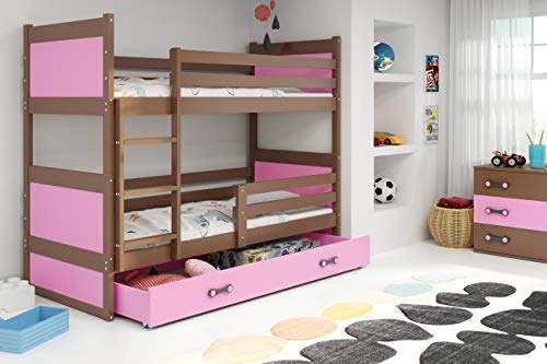 Interbeds Cama litera Infantil Rico, Color Chocolate Brown, Rosa, para colchones de 190x80 (colchones de 190x80 de Espuma y somieres de Regalo!)