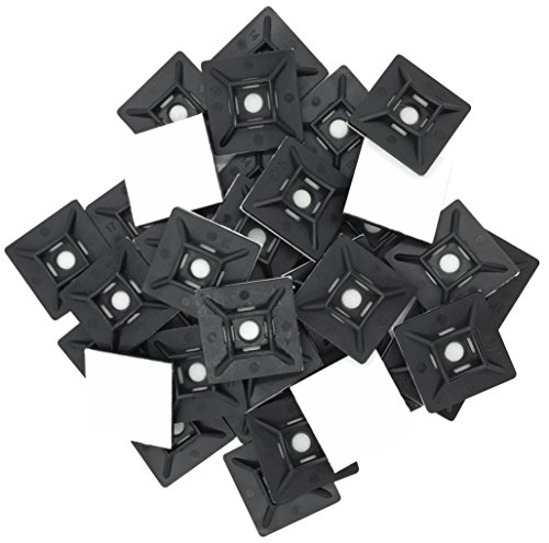 intervisio Juego Soportes Adhesivos para Bridas de Cable 28 mm x 28mm, Clips Adhesivo para las Brida de Plastico, Base de montaje sujetacables autoadhesivos cables, Negro, 100 Piezas