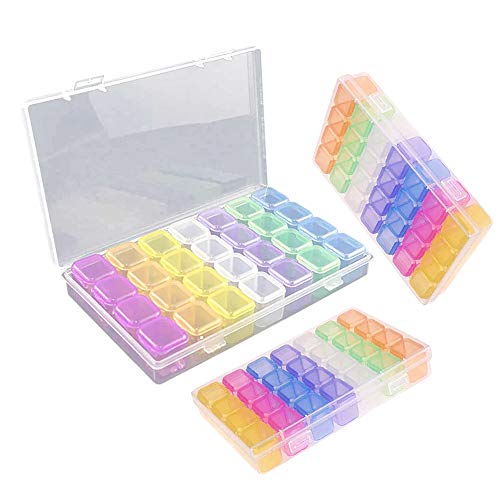 IWILCS 3 uds Caja Accesorios Diamond con 28 compartimentos joyero de plástico transparente, plástico para almacenar joyas caja de bordado de diamantes caja de diamantes