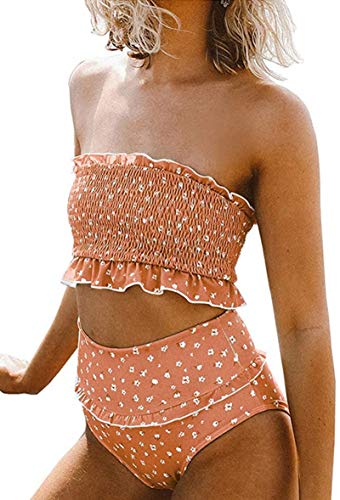 JFAN Floral Tubo Plisado Superior para Mujer Traje de Baño Dividido Floral con Volantes de Las Cintura Alta de Dos Piezas Bikini Tubo Brasileños Bañador Ropa de Bano