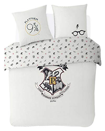 Juego de cama (4 piezas) – Funda nórdica Harry Potter (220 x 240 cm) + 2 fundas de almohada + sábana bajera (140 x 190 cm) – Harry Potter – Edición Limitee