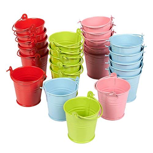 Juvale Paquete De 24 2-Pulgadas pequeño de Metal cucharas - Mini Cubos Asas favores de Partido, Caramelo, Velas votivas, baratijas, pequeñas Plantas - Verde, Azul, Rosa, Rojo