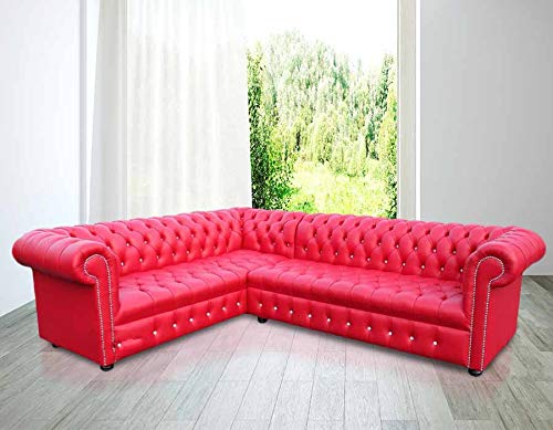 JVmoebel Sofá esquinero Chesterfield rojo, 210 x 300 cm, hecho a medida