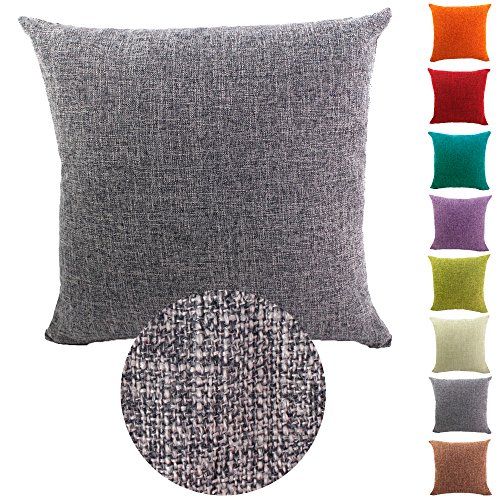 KAMIXIN Fundas De Cojines Algodón de Lino Square Decoración para Hogar Sofá Cama Coche Fundas Cojines Funda de Almohada Color Sólido Gris 50X50CM