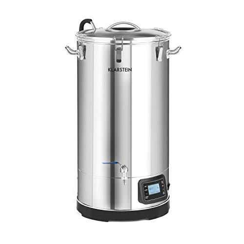 Klarstein Mundschenk 3XL - Caldero de mosto y cerveza, Potencia 3.000 W, Capacidad 65 L, 9 programas, MemoryBrew, Doble pared, Pantalla LCD, Temporizador, Termostato, Acero inoxidable, Plateado