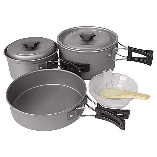 KOET Kit de utensilios de cocina para camping, juego de cocina al aire libre, aleación de aluminio ligero Camping Pot y sartén para 2 a 3 personas camping senderismo picnic viajes