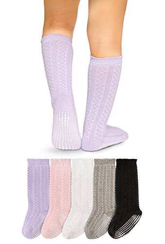 LA Active Calcetines Altos Rodilla Antideslizantes - 5 Pares - para Bebé Niños Niñas Infantil - Algodón de Hilo Tejida (Variedad, 12-36 Meses)