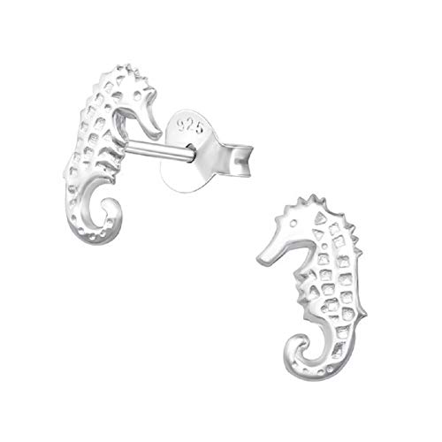 Laimons Pendientes infantiles para niñas, joyas para niños, caballito de mar brillante, mate, 5 x 9 mm, plata de ley 925