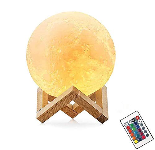 Lámpara De Luna Led 3D,16 Colores Luz de Noche Ambiente Lámparas, USB Recargable Remoto Control Control Táctil Luz Decorativa para Dormitorio, Salón (10CM)