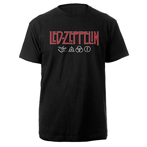 Led Zeppelin Ledzeppelin_Logo & Symbols_Men_bl_TS: L Camiseta, Negro (Black Black), Large para Hombre