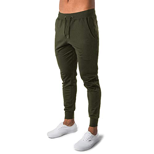 LeerKing Pantalones de Jogging de Algodón con Bolsillos para Hombre Pantalones Deportivos con Cordón Ajustables Elástico Slim Fit para Al Aire Libre Aptitud Ropa de Casa, Verde L