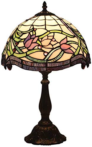 LEIKAS Regalo Hecho a Mano Base Antigua para Sala de Estar, 12 Pulgadas Flor de tulipán Estilo Tiffany Vitral Luz Nocturna, Mesa de Centro para Dormitorio Readi