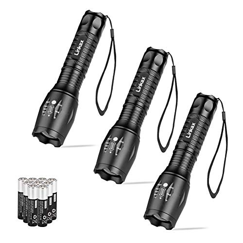 Linkax Linterna LED Alta Potencia [3 Paquete] Linternas Antorcha Linterna de Mano 800 LM Flashlight LED de 5 Modos para Ciclismo Camping Montañismo incluida 9 AAA Pilas