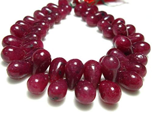 LOVEKUSH LKBEADS 205 quilates rubí africano gotas de lágrima lisas, hilo de 17,7 cm de largo, piedras medidas, 8 x 5-12 x 7 mm, código HIGH-8300