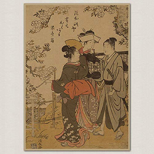 lubenwei Ukiyo-E Figura De Camarera De Cartel Retro De Estilo Japonés Que Cuelga Pegatinas Decorativas 50X70Cm Sin Marco At-5299