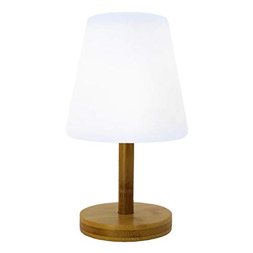 Lumisky - Lámpara de mesa inalámbrica (bambú, luz blanca cálida/blanca regulable, 25 cm de diámetro)