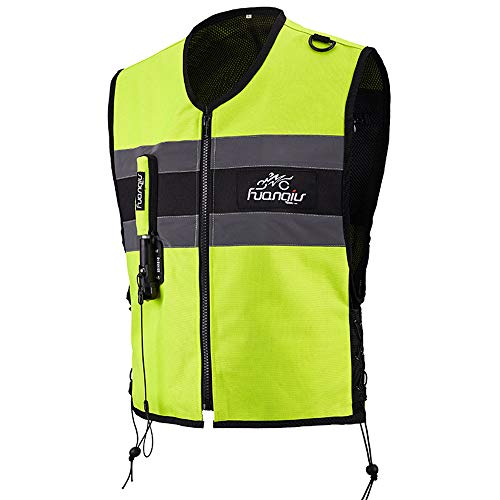 LXHkk Chaleco De Airbag De Motocicleta, Equipo De Seguridad De Carreras De Locomotoras De Motocicleta, Reflector De Área Grande, Sistema De Disparo De Airbag De Dióxido De Carbono,Amarillo,XL