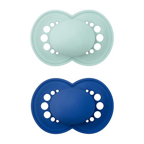 MAM Juego de 2 chupetes de Goma Natural para bebés de Elements, simétricos y adaptados a la mandíbula, Forma Agradable al Tacto, con Caja para Chupete, de 6 a 16 Meses, Color Azul y Verde