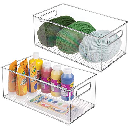 mDesign Juego de 2 organizadores de Manualidades – Fantástica Caja de plástico – Caja con Asas Ideal para Guardar Goma eva, Cuentas de Vidrio, Lana o Cintas Decorativas – Transparente