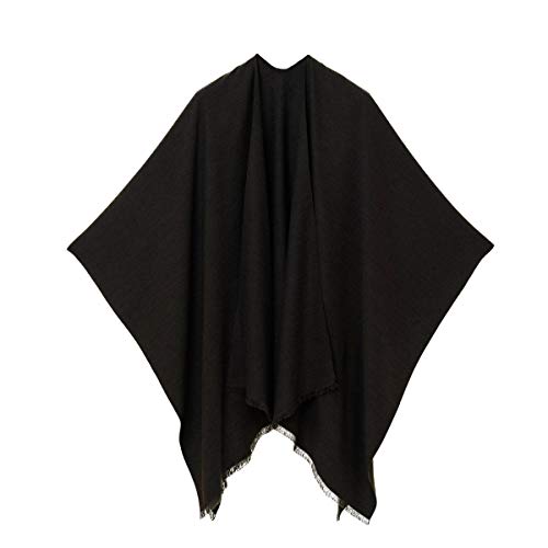 MELIFLUOS DESIGNED IN SPAIN - Poncho para mujer, ruana con parte delantera abierta, ideal para otoño e invierno - negro - Talla Única