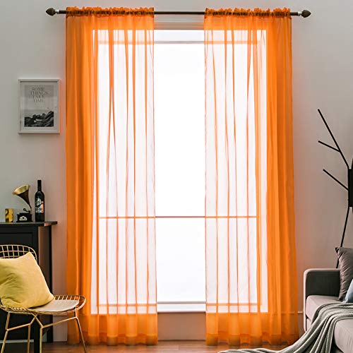 MIULEE Cortinas Poliéster Translucida de Dormitorio Moderno Ventana Visillos Salon para Sala Cuarto Dormitorio Comedor Salon Cocina Salón de Naranja 2 Unidades 140x225cm