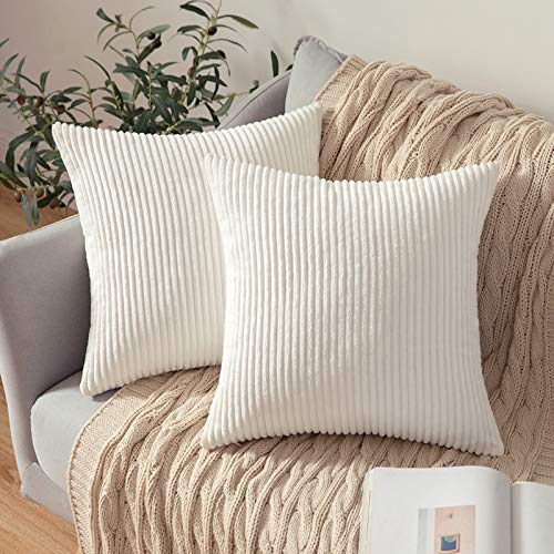 MIULEE Funda de Cojín Fundas de Almohada Decorativa Cuadrado Corduroy Pana a Rayas Moderna Suave para Sofá Silla Cama Sala de Estar DormitorioHogar 40x40cm 2 Piezas Reines Weiß