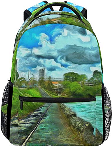 MODORSAN Mochila escolar informal Pasarela a lo largo de la costa Pintura al óleo Mochila de viaje ligera Mochila universitaria para mujeres niñas adolescentes