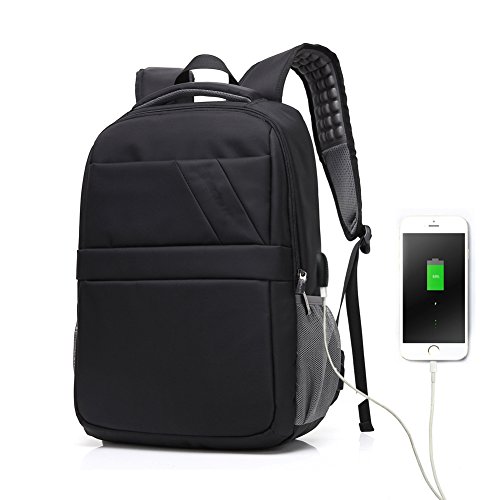 MODUN 15.6"Mochila del Ordenador portátil con el Puerto de Carga del USB Anti-Theft, Negro Ligero Resistente al Agua Hombro Bolsa Casual para la Escuela, Trabajo, Viajes