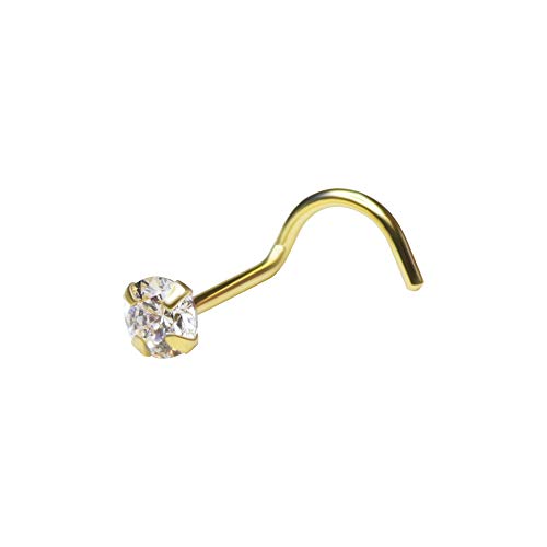 Monster Piercing Set de Puntas de Oro Amarillo 14K 1,5 MM Redonda Piedra de la CZ 20 Calibre Nariz Tornillo de perforaci?n de la fosa Nasal